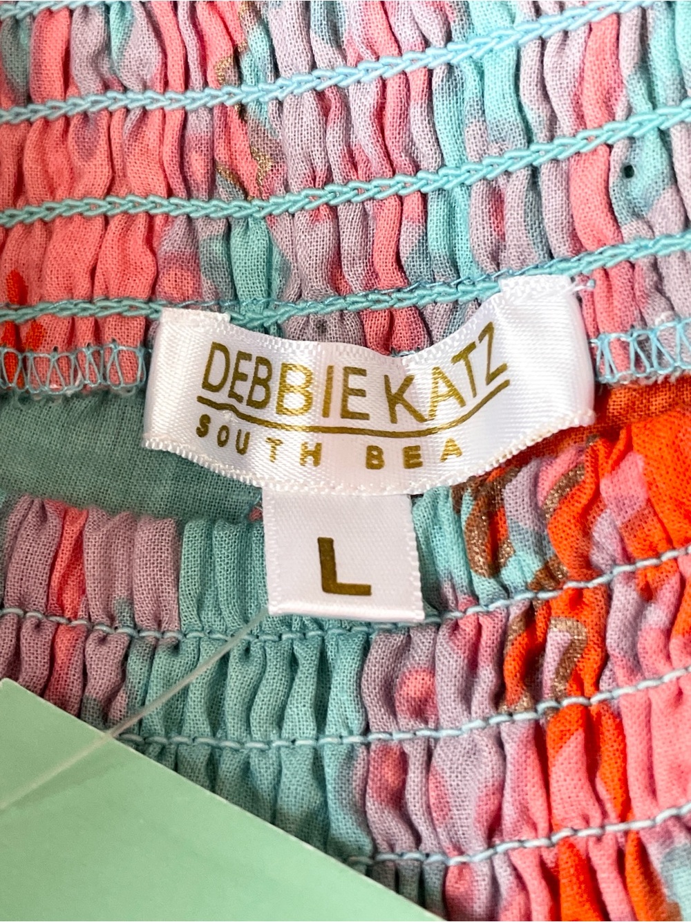 Debbie Katz Tala Pant Sea, Boho Wide-Leg Tiered Pants in Aqua & Coral - L - Picture 7 of 10